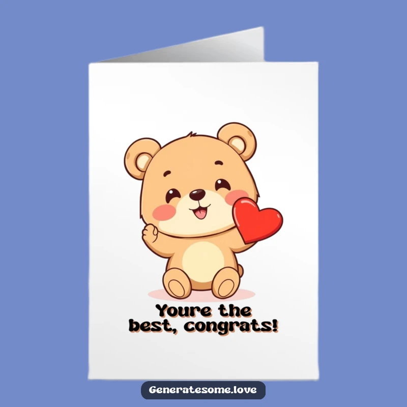 Free Printable Congrats Card: Bear Cub Heart Funny Downloadable Greeting