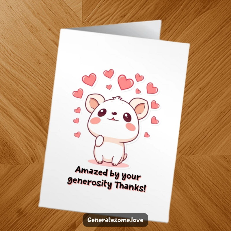Funny Free Printable Thank You Card: Surprised animal looking up, showered by loving hearts.