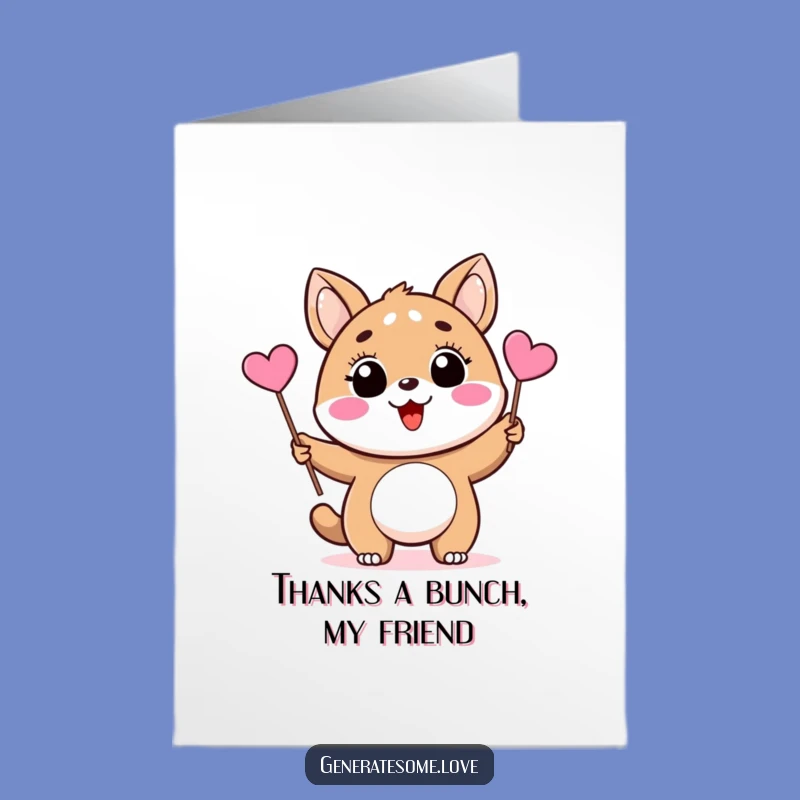 Free Printable Thank You Card: Animal Waving Heart Flag DIY Humorous Downloadable Gift