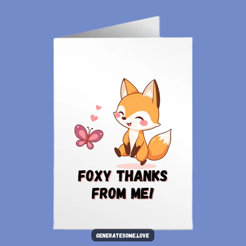 Free Printable Thank You Card: Fox Chasing Heart Butterfly, Sweet & Funny Downloadable Greeting
