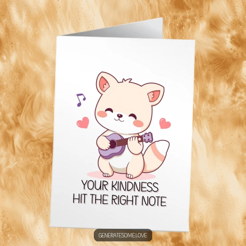 Funny Free Printable Thank You Card: Charming animal playing music, with heart notes, conveying sweet gratitude.