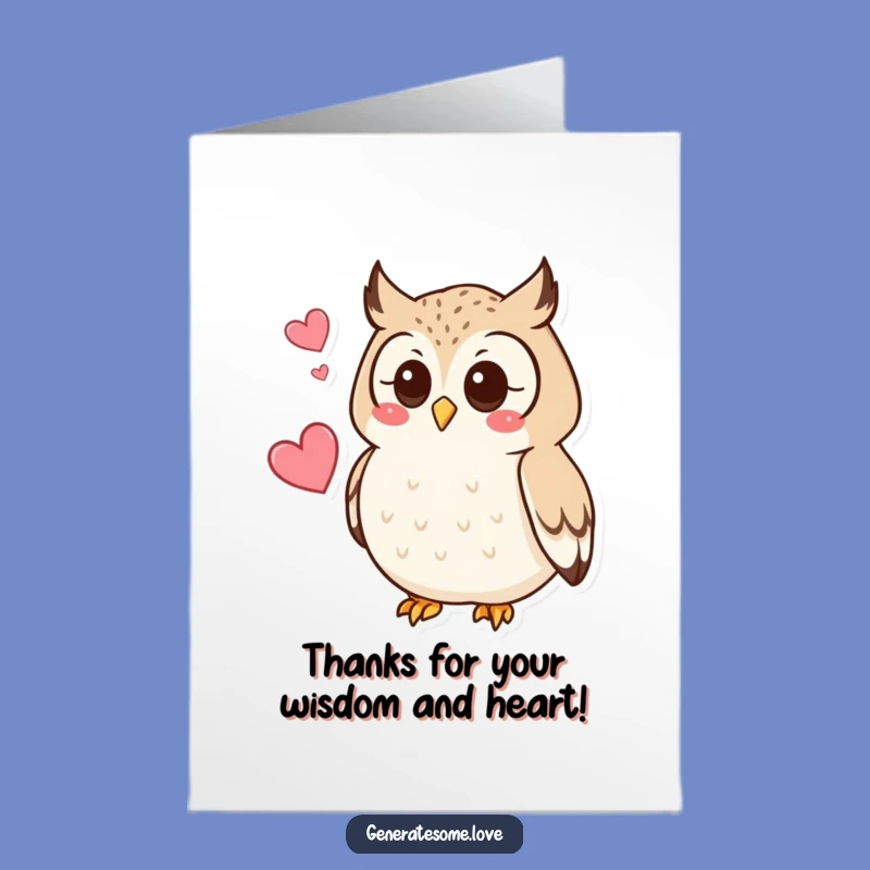 Free Printable Thank You Card: Owl's Heart, Sweet Downloadable Gift for Expressing Gratitude