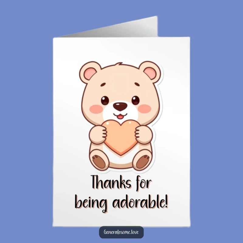 Free Printable Thank You Card: Sweet Bear Offers Heart, Best Downloadable Gift