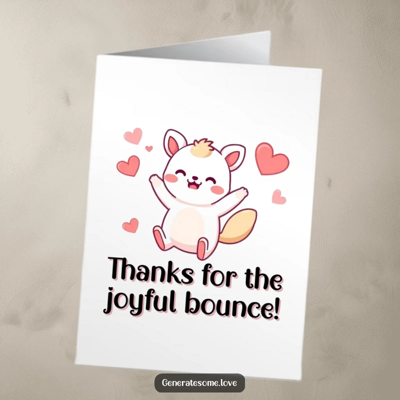 Funny Free Printable Thank You Card: Whimsical animal leaping with hearts, expressing sincere appreciation.