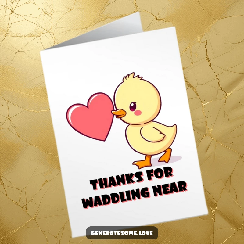 Cute Free Printable Thank You Card: A sweet kawaii duckling character waddling towards a heart, conveying heartfelt thanks.