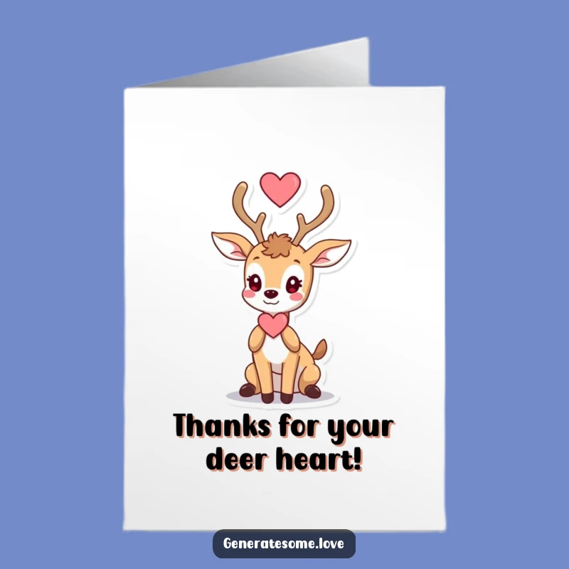 Free Printable Thank You Card: Deer with Heart, Heartfelt Downloadable Gift of Gratitude