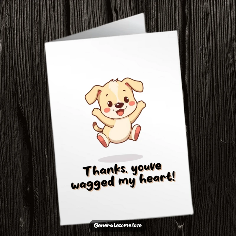 Funny Free Printable Thank You Card: A playful puppy bouncing with happiness, tail wagging to express thanks.