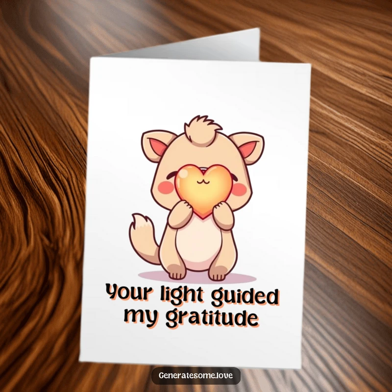 Funny Free Printable Thank You Card: Hopeful animal holding a luminous heart, conveying deep thanks.