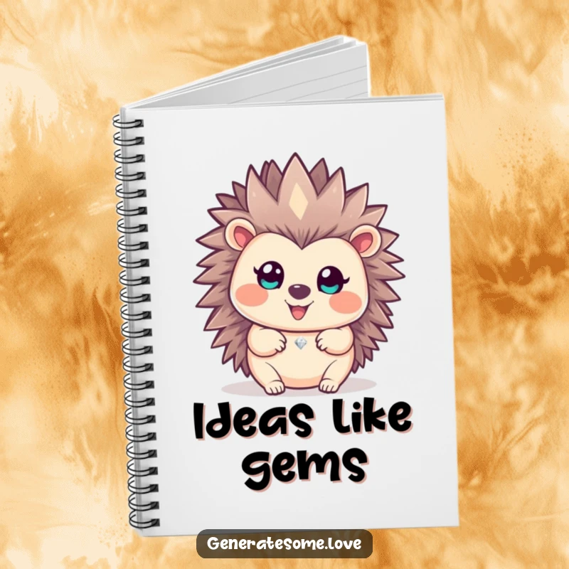 Funny happy hedgehog character offering a sparkling gem, inspiring brilliance in this humorous notebook.