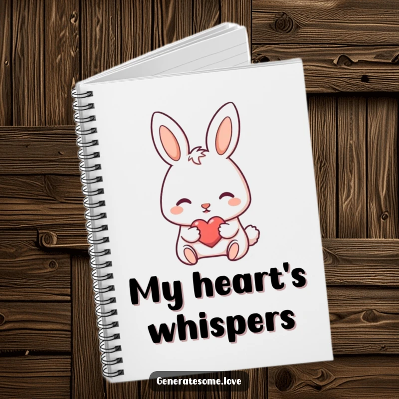 Funny notebook cover with a darling bunny character nudging a tiny heart forward, perfect for sweet notes.