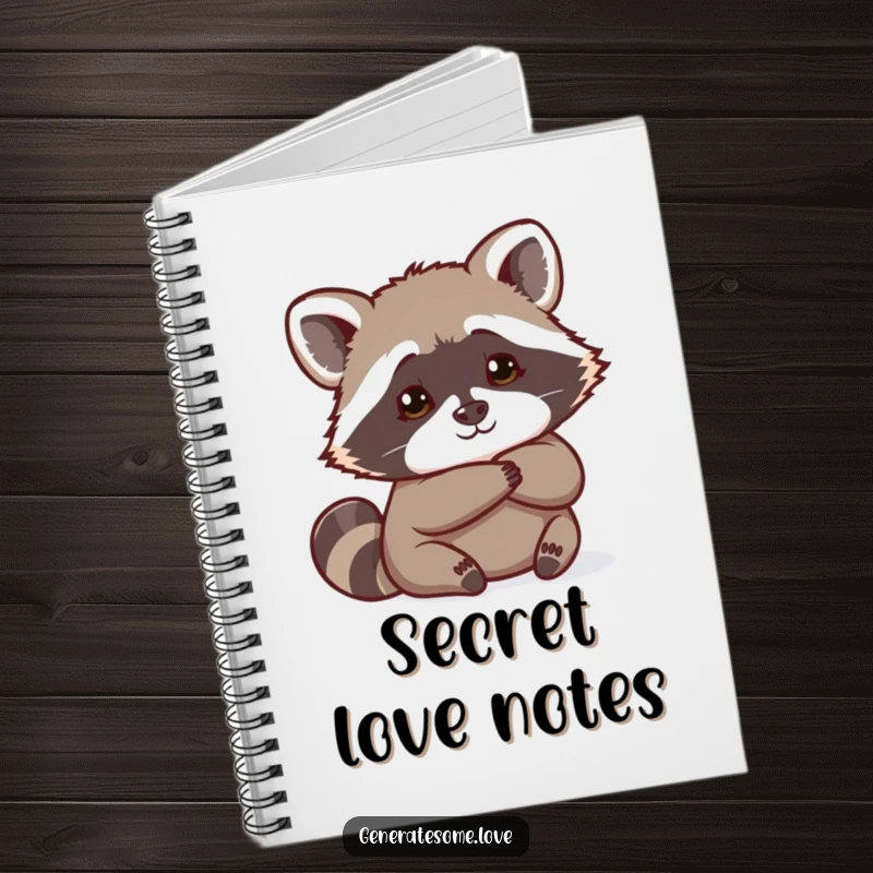 Funny curious raccoon peeking from behind a heart, guarding secrets in this humorous and functional notebook.