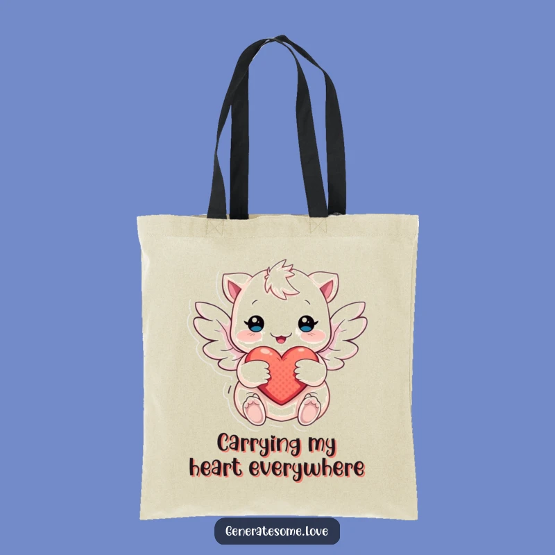 Funny Winged Creature Heart Tote Bag: Carry Your Love with Whimsical Flair
